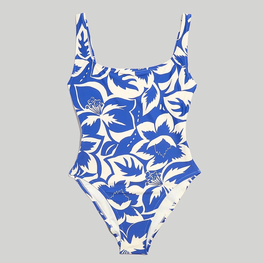 Madewell Blue and White Floral One Piece Swimsuit